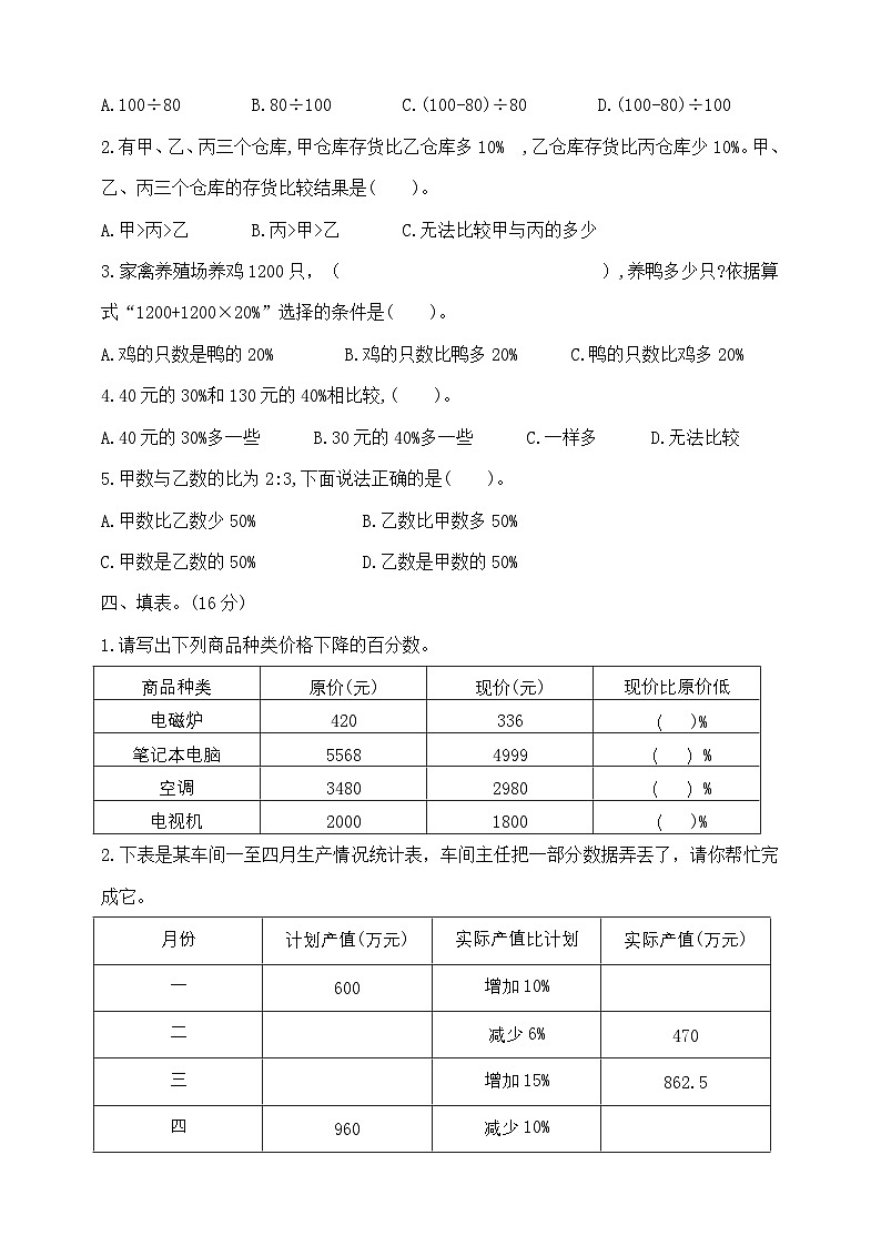 六年级上册数学第十二周(求百分数的实际问题~折扣问题)周周练  苏教版   含答案第2页