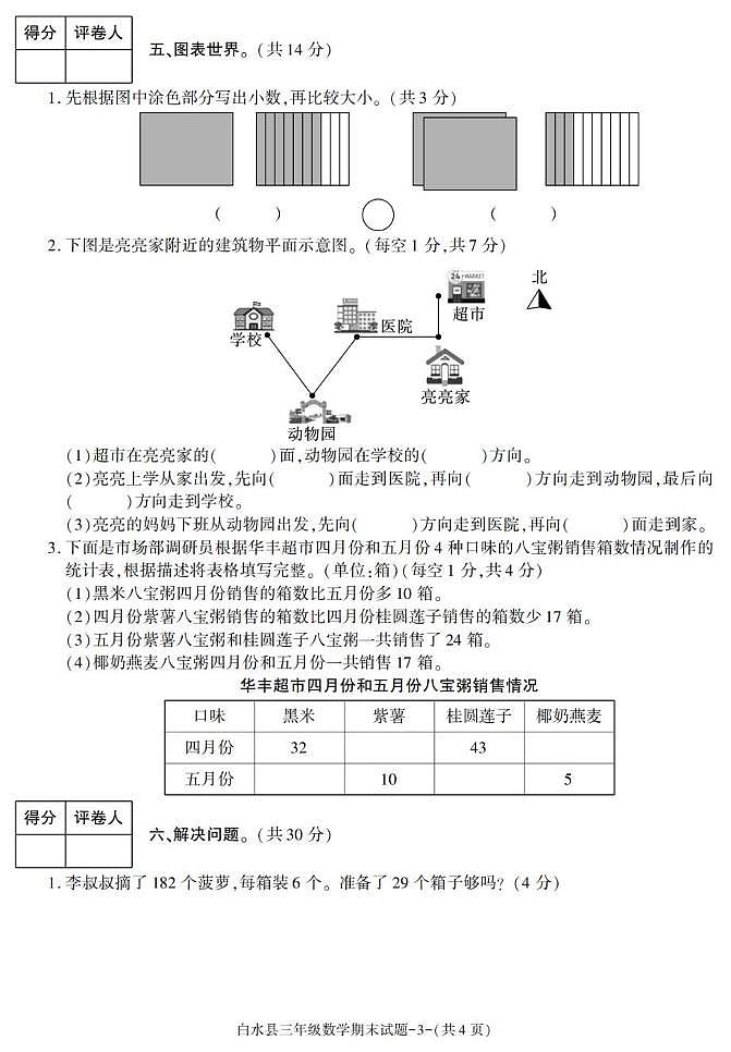 陕西省渭南市白水县2022-2023学年三年级下学期期末考试数学试卷第3页