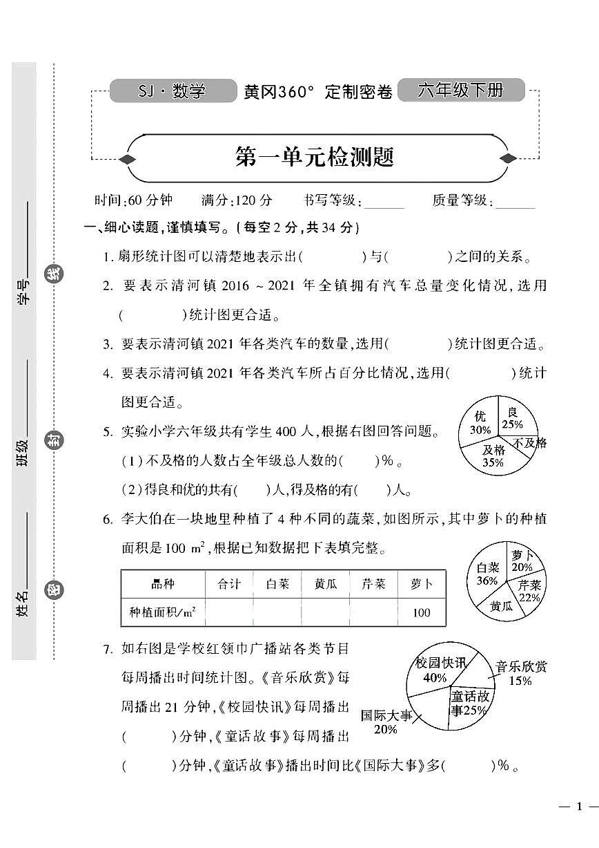 【黄冈360°定制密卷】苏教版数学6年级下册含答案第2页
