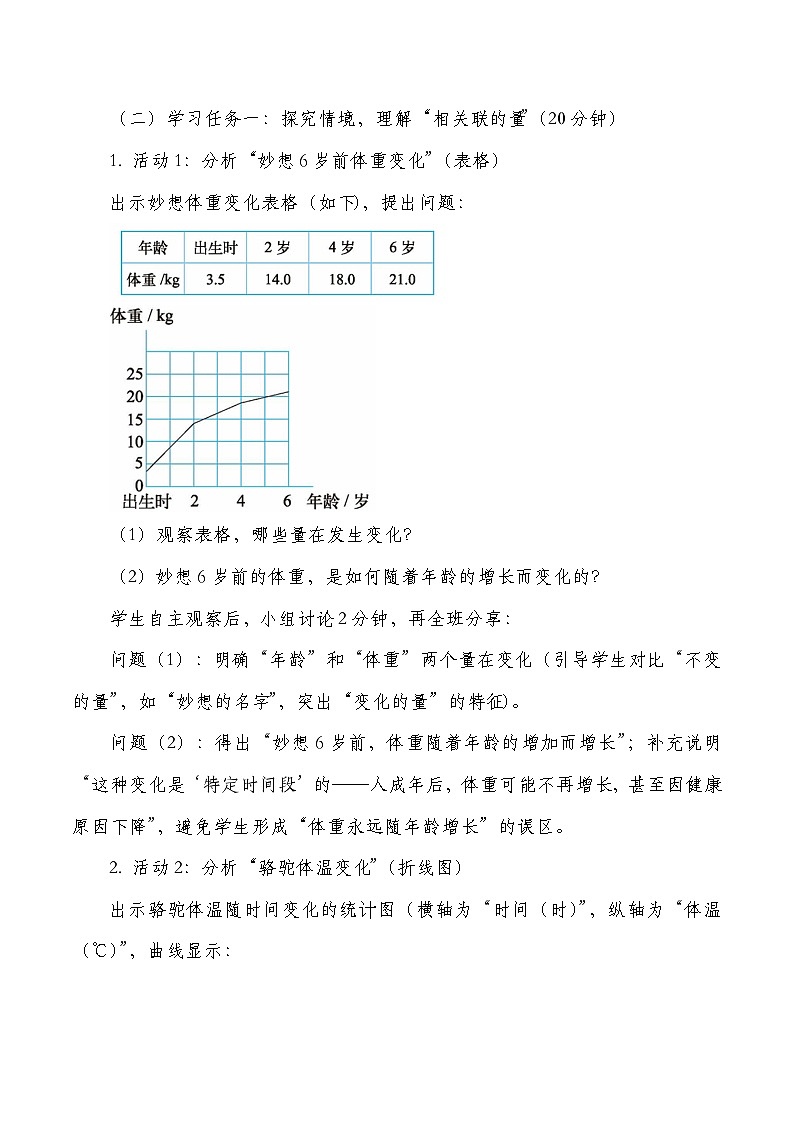 北师大版六年级下册数学第四单元 正比例和反比例 第1课时 变化的量  教学设计第3页