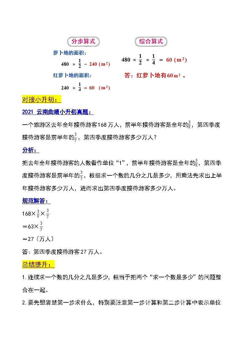 第三讲   连续求一个数的几分之几（考点重难点）-2023-2024学年度六年级数学上册期末复习专项讲练习含答案（人教版）第2页