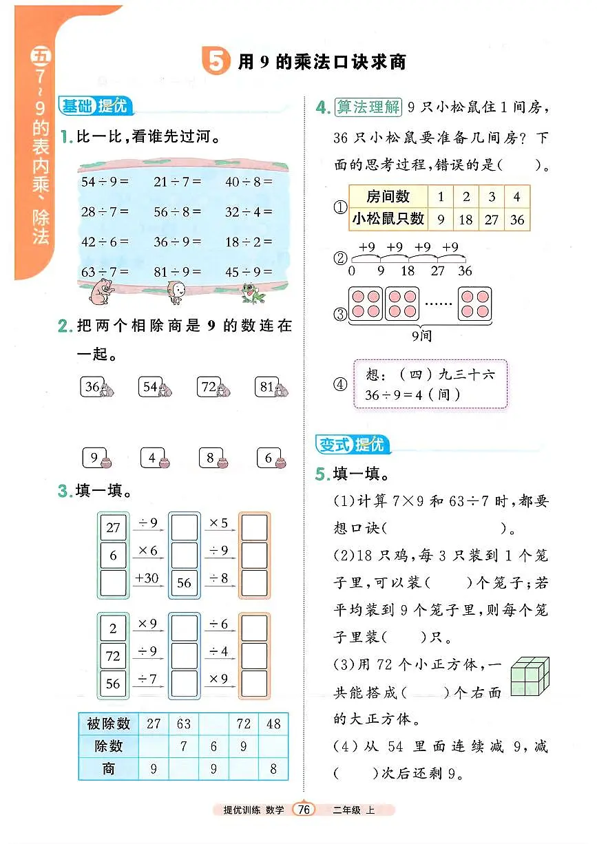 人教版（2024）小学数学二上5-2-2《用9的乘法口诀求商》培优训练无答案第1页
