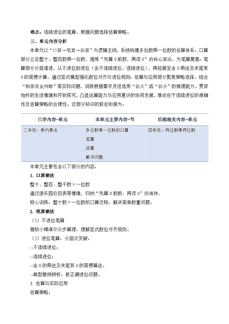 第四单元《多位数乘一位数》（单元解读讲义） 数学人教版三年级上册（新教材）第2页