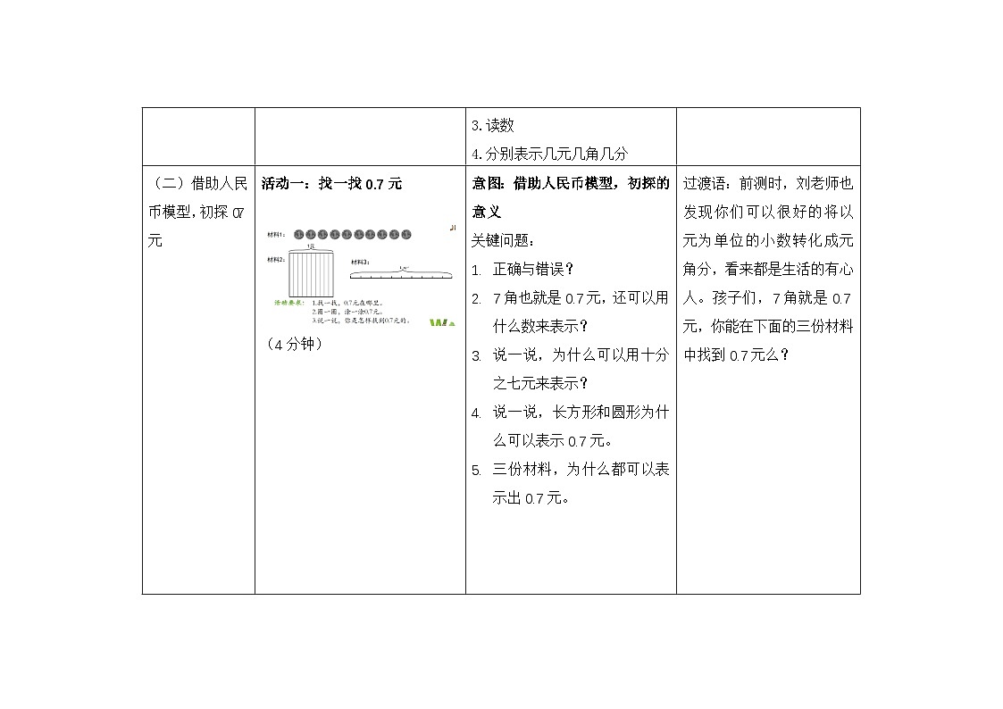 人教版小学数学三年级下册 认识小数 教学设计第2页