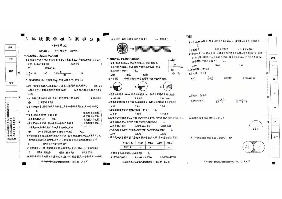 河北省邢台市威县张营乡私立星华学校2025-2026学年六年级上学期11月核心素养数学试题（月考）第1页