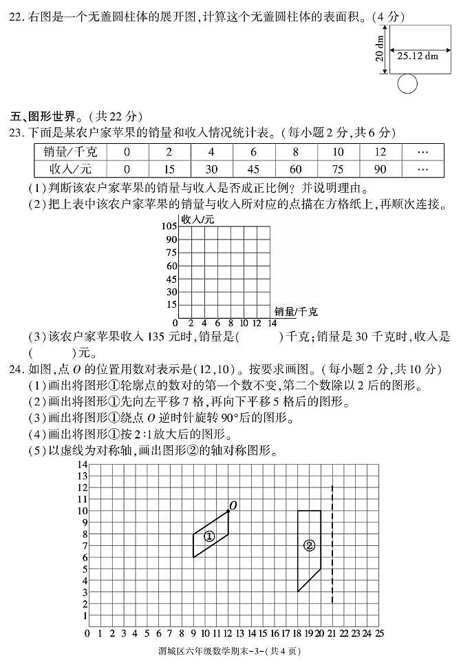 陕西省咸阳市渭城区2024-2025学年六年级下学期期末考试数学试卷第3页