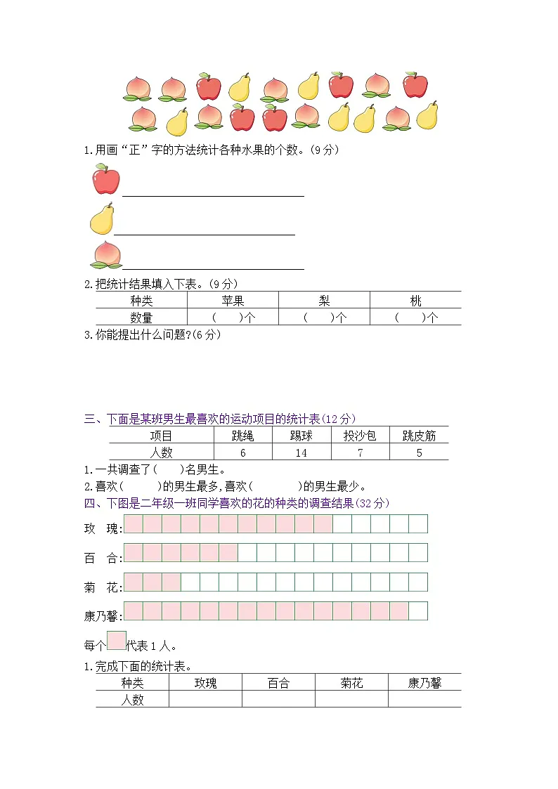 《梓耕教育特色卷》冀教版数学2年级上册练习卷含答案总复习——3统计与概率第2页