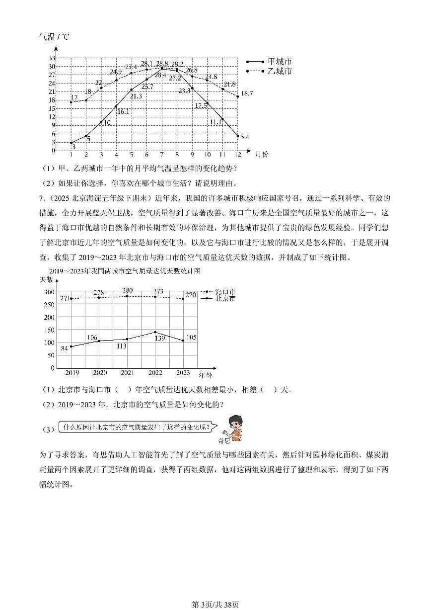 2023—2025北京五年级（下）期末数学汇编：折线统计图第3页