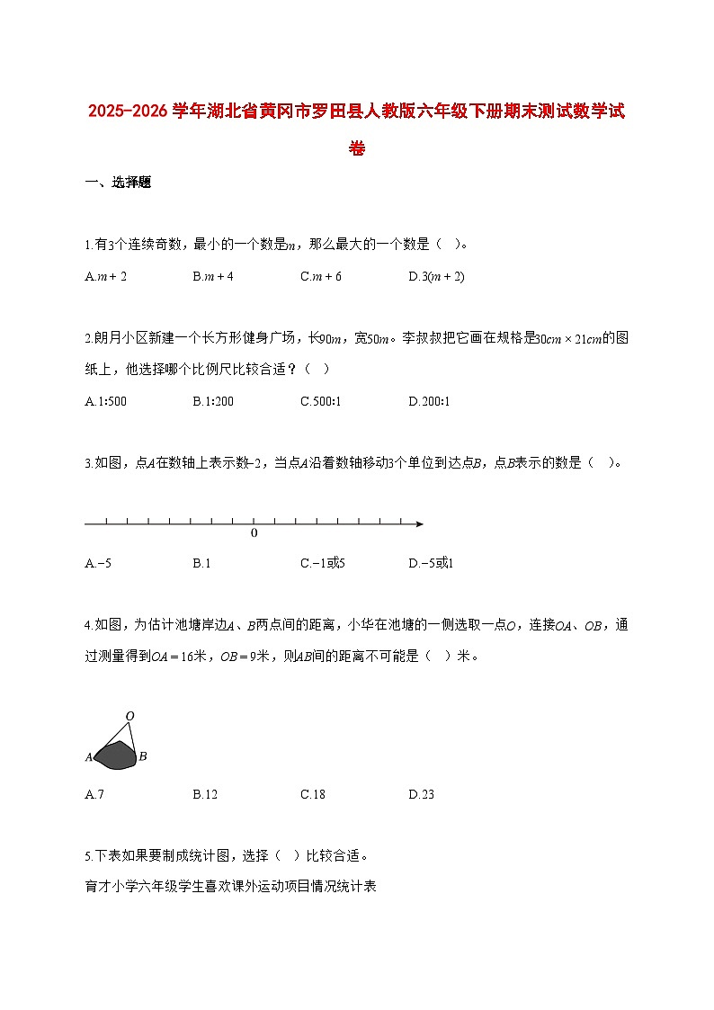 （小升初）2025_2026学年湖北省黄冈市罗田县人教版六年级下学期期末数学试卷-附解析第1页