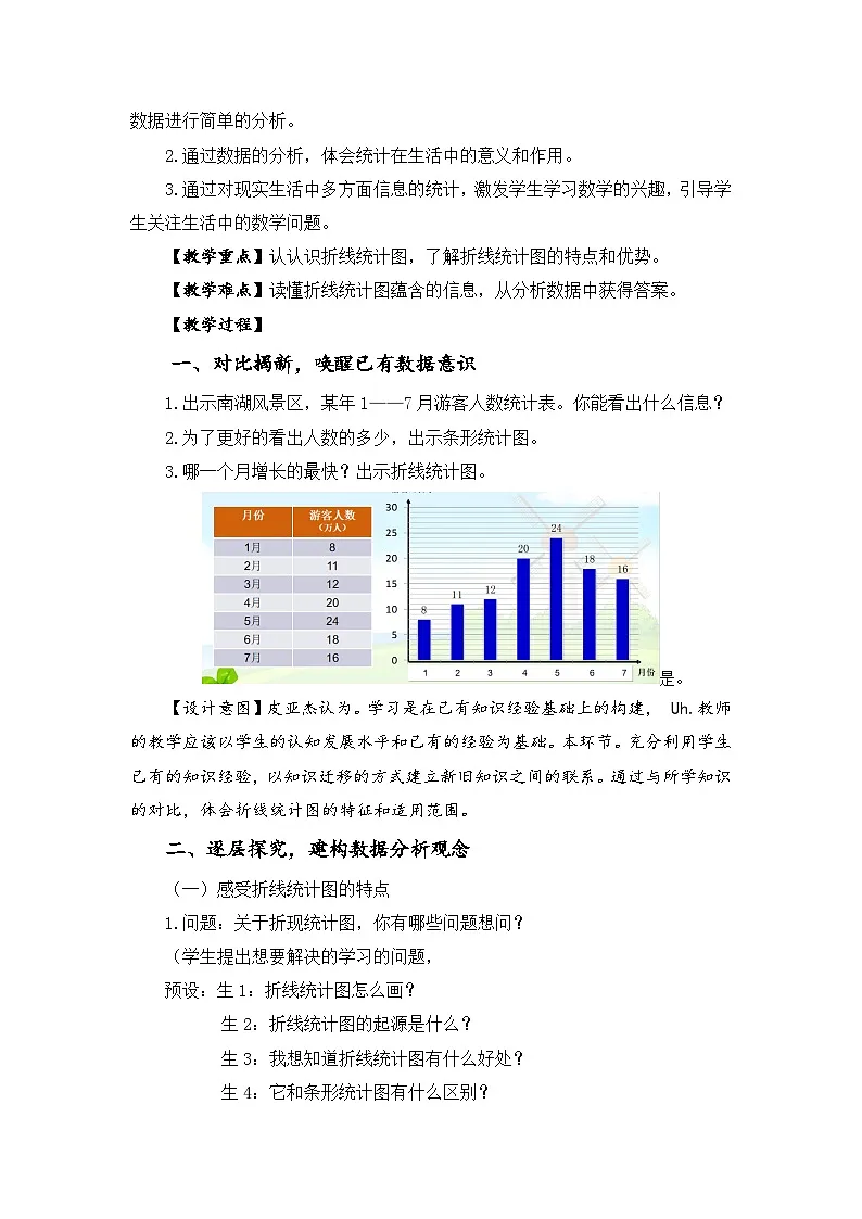 人教版数学五年级下册 折线统计图 教学设计第2页