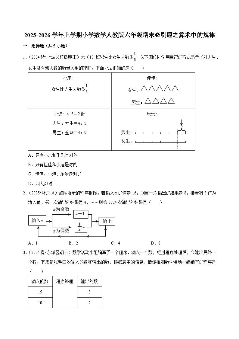 算术中的规律练习 2025-2026学年小学数学六年级上册 期末必刷题 人教版第1页