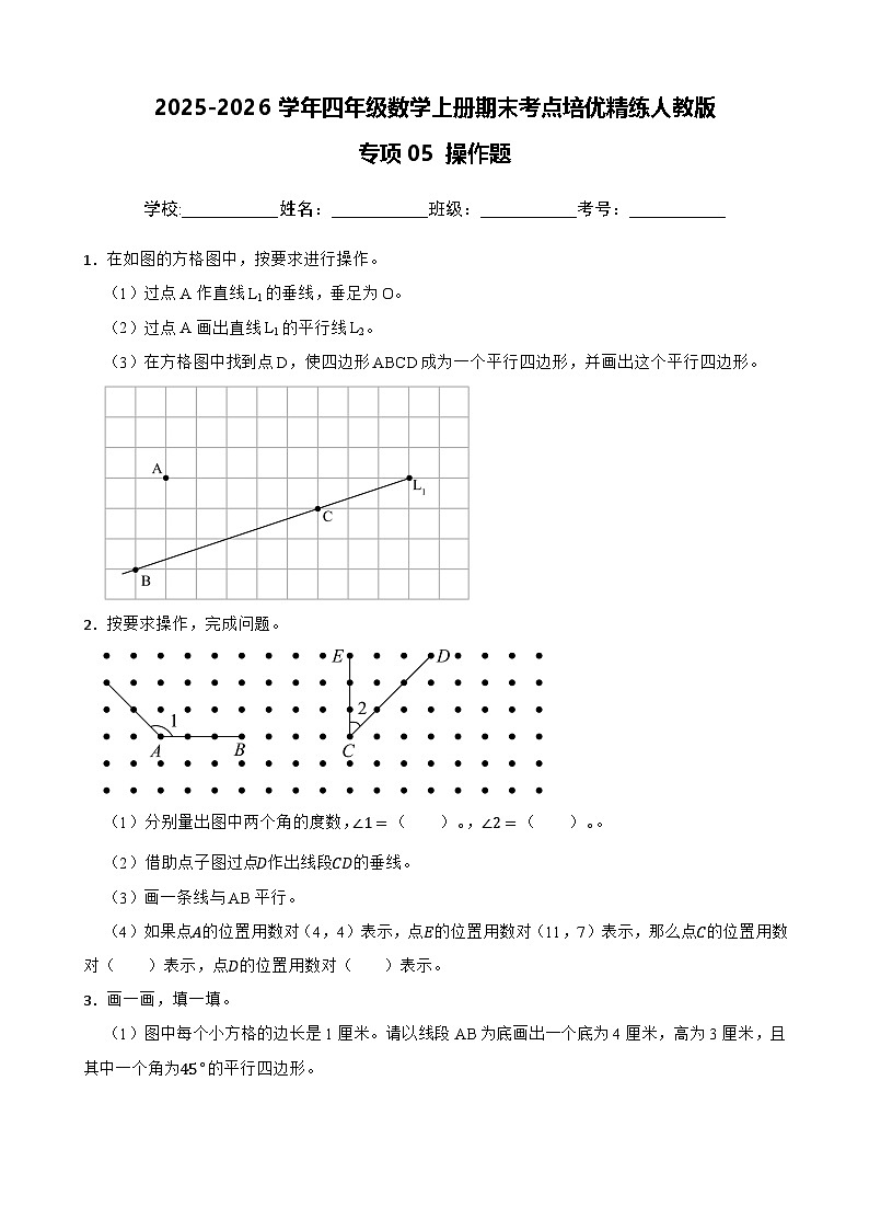 （期末考点培优）专项05 操作题-2025-2026学年四年级数学上册期末考点培优精练人教版（含答案解析）第1页