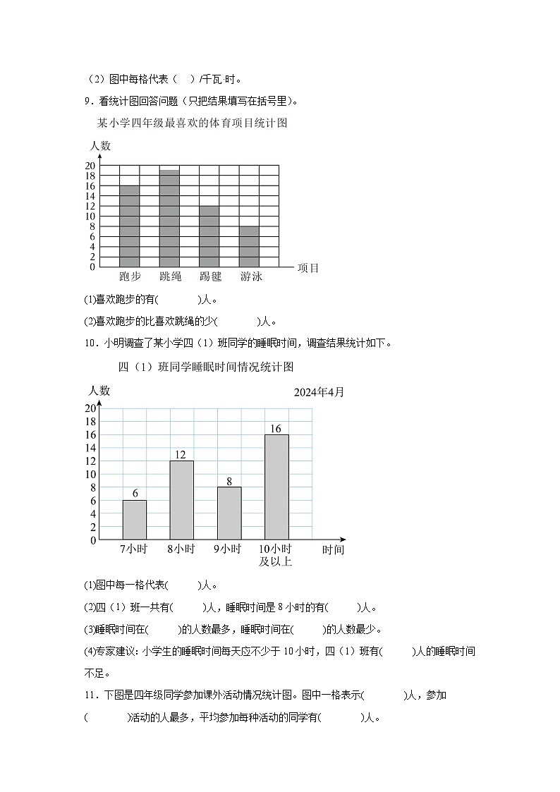 （单元提升培优）第7单元 条形统计图 专项02 填空题-2025-2026学年四年级数学上册单元提升培优精练人教版（含答案解析）第3页