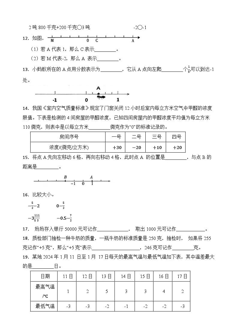 第1单元2026年六年级数学下册单元提升培优精练人教版第1单元 负数 专项02 填空题（含答案解析）第2页