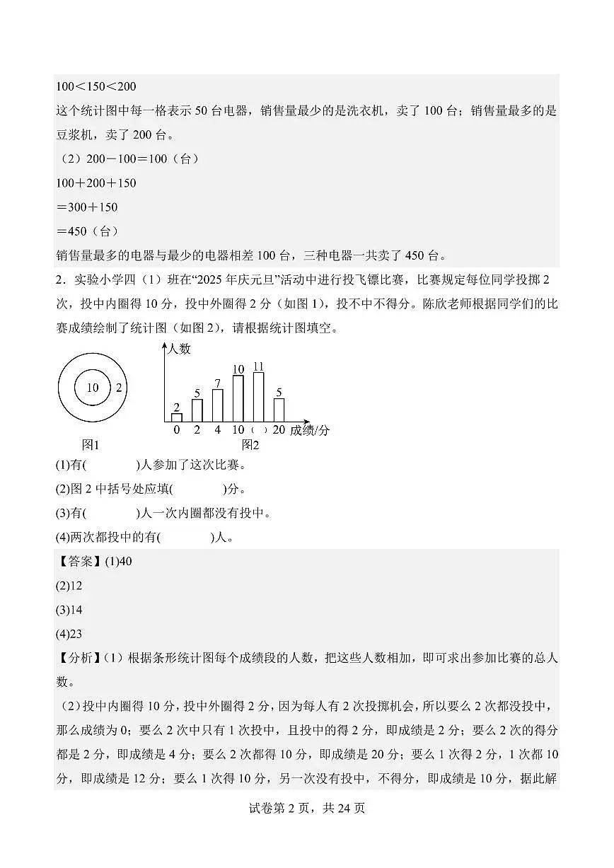 第七单元 条形统计图（单元测试•提高卷）数学人教版四年级上册（参考解析）第2页