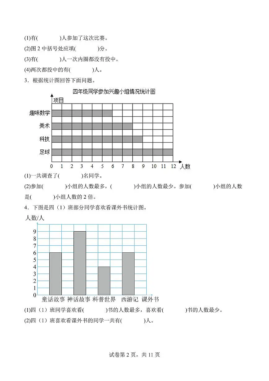 第七单元 条形统计图（单元测试•提高卷）数学人教版四年级上册（A4）第2页