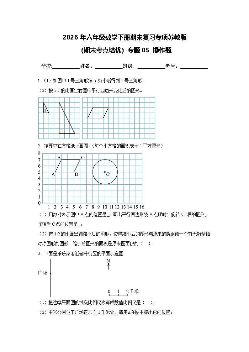 （期末考点培优）专题05 操作题-2026年六年级数学下册期末复习专项苏教版练习（含答案解析）第1页
