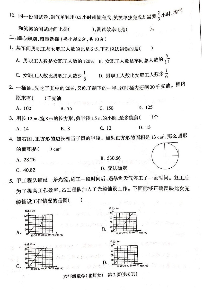 山西省吕梁市离石区呈祥路小学2024-2025学年六年级上学期数学期末测试卷第2页