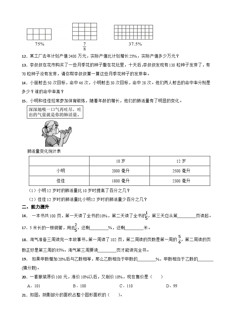 人教版六年级数学上册同步练习 6百分数（一）（含解析）第2页