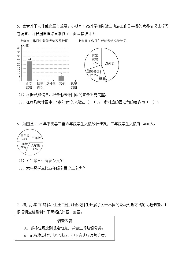 第七单元 扇形统计图（3种类型30道）期末专项训练 2026年六年级数学人教版（原卷版）第3页