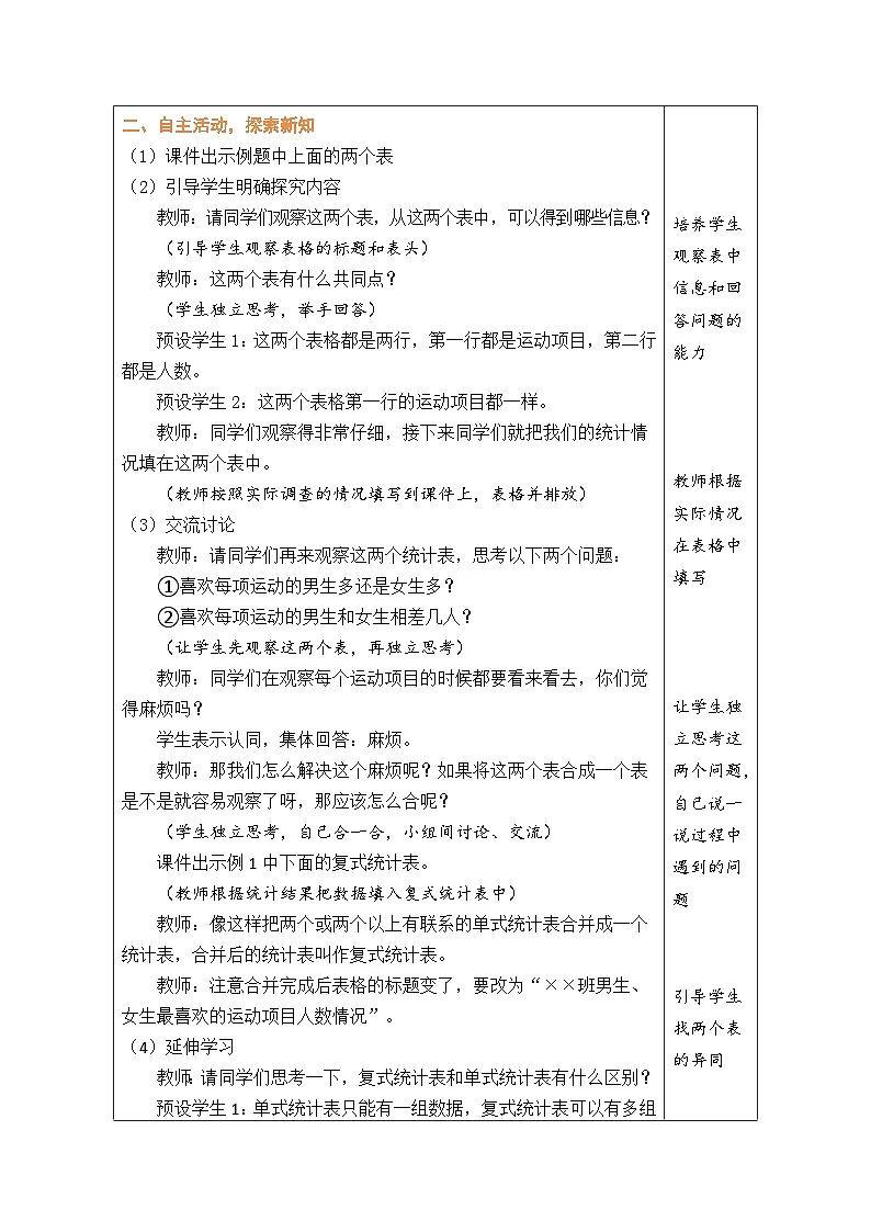 人教版（2024）数学三年级下册 5.2 复式统计表（表格式教案）第2页