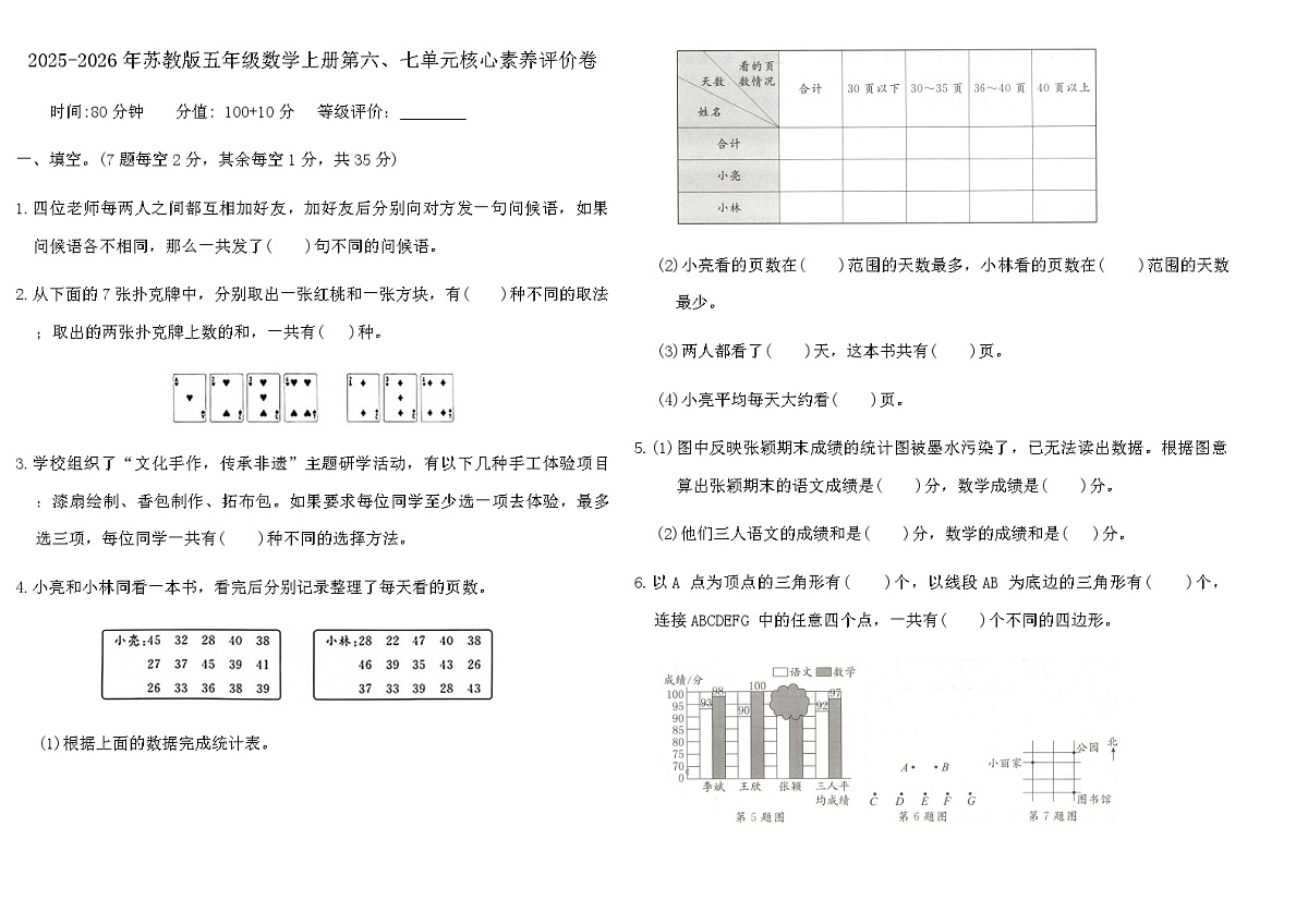 2025-2026年苏教版五年级数学上册第六、七单元核心素养评价卷（含答案）第1页