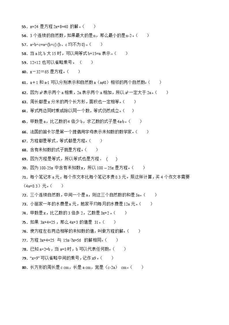（期末考点）第5单元 简易方程 专项03 判断题-2025-2026学年五年级数学上册期末复习培优精练人教版（含答案解析）第3页
