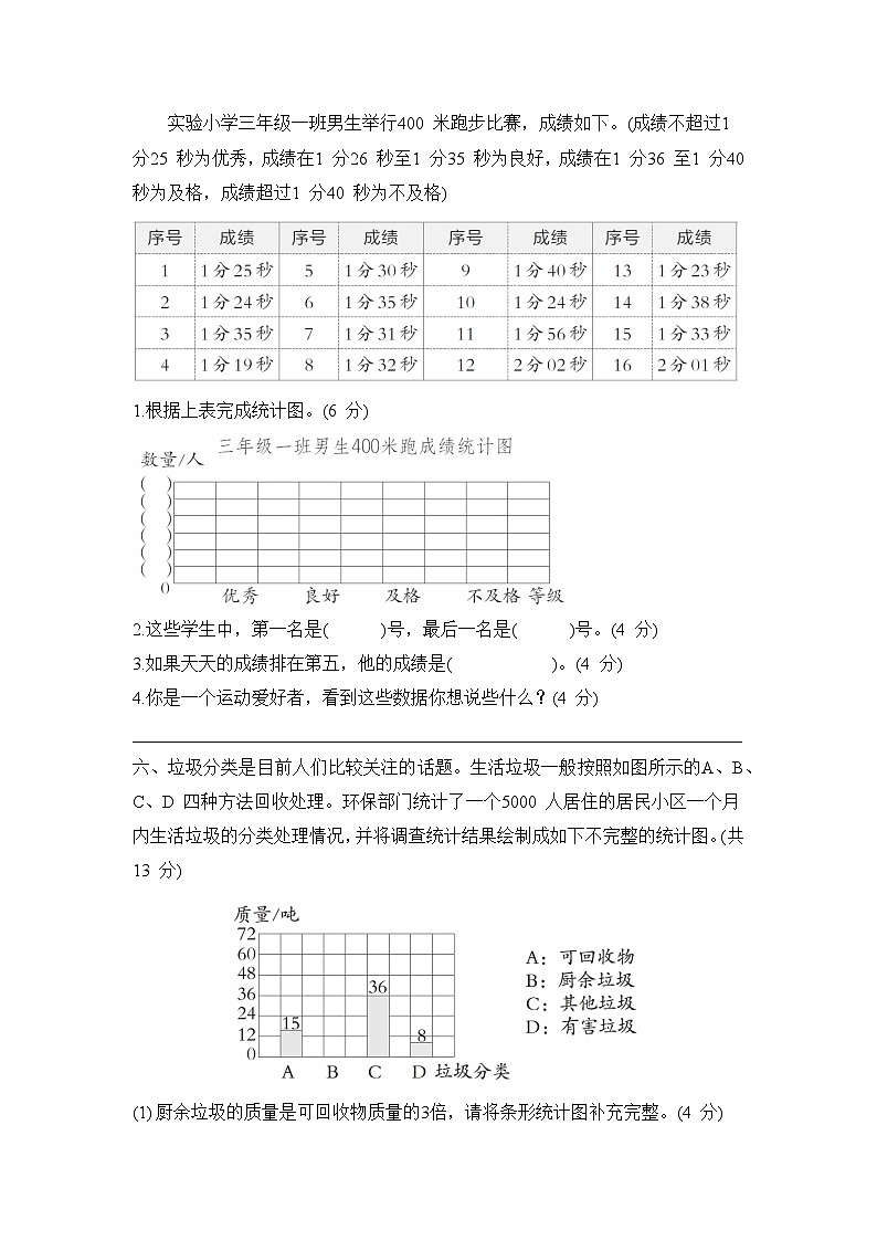 第四单元 统计表和条形统计图（单元测试试题含答案）-2025-2026学年三年级下册数学苏教版第3页