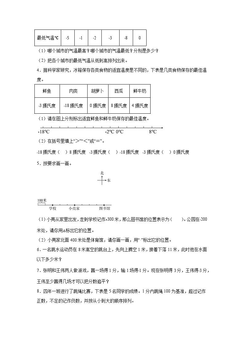 （期末考点）第7单元 生活中的负数 专项04 应用题-2025-2026学年四年级数学上册期末复习培优精练北师大版（含答案解析）第2页