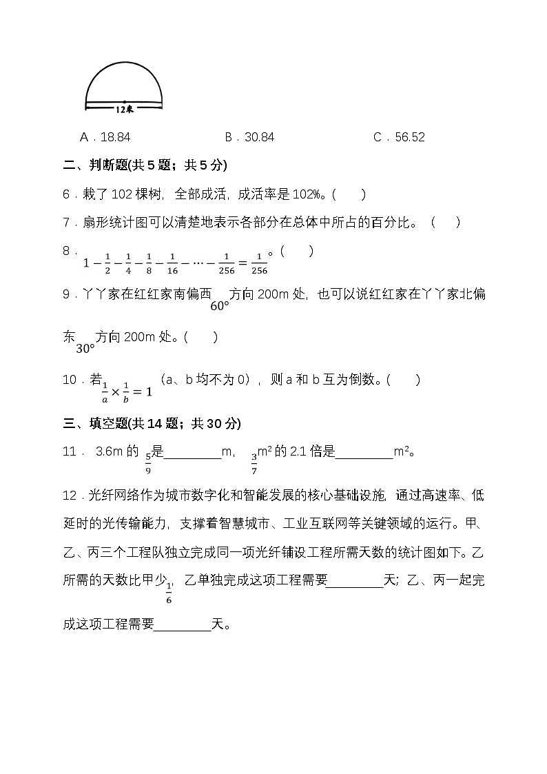 期末综合质量检测卷（试题）-2025-2026学年六年级上册数学人教版第2页