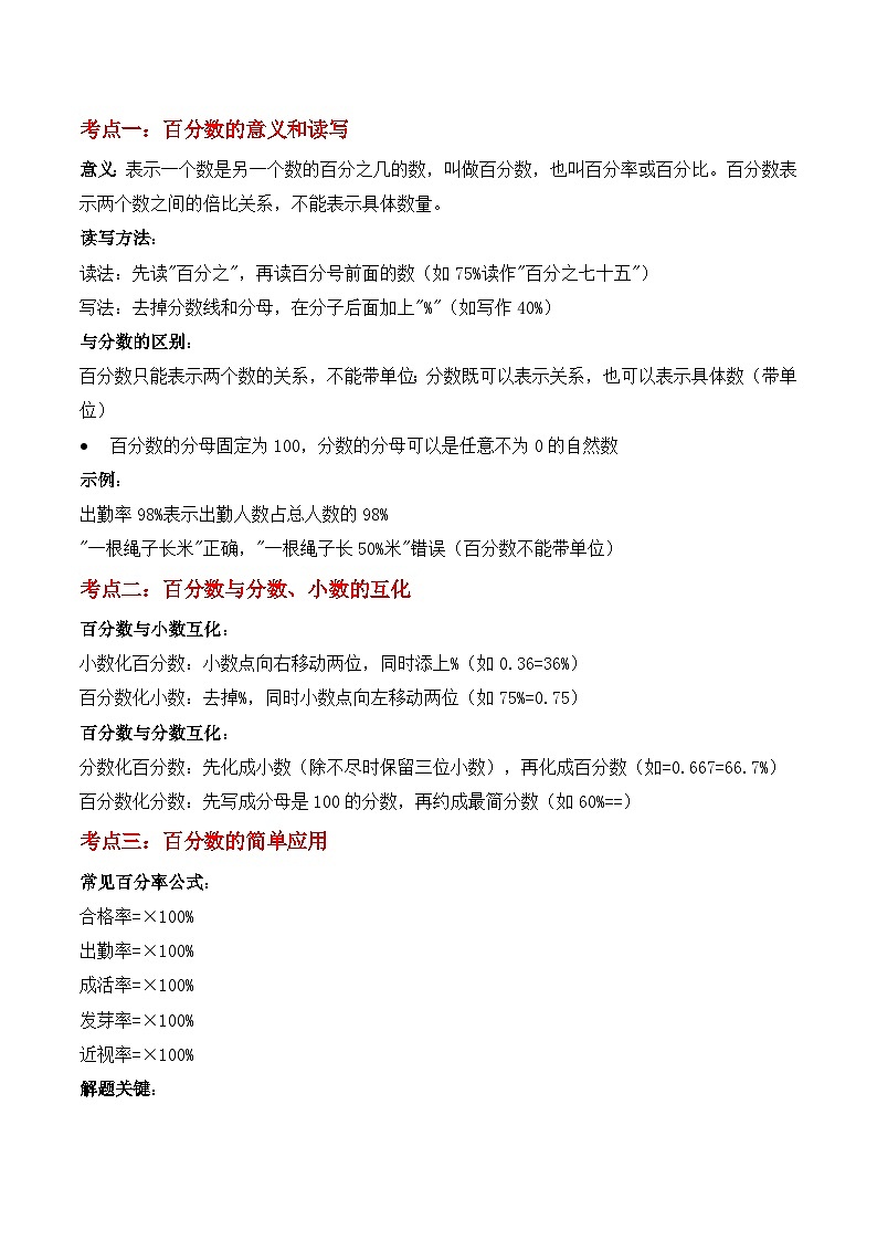 期末复习专题06：百分数（一）（思维导图+考点清单+易错归纳+典例精析）-2025-2026学年六年级上册数学人教版（解析版）第2页