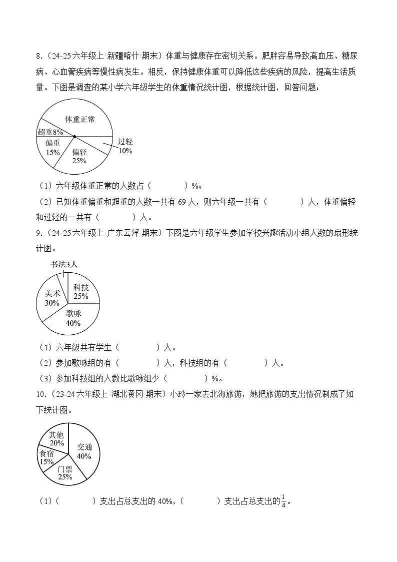 专题07：扇形统计图（期末真题汇编）六年级数学上册（人教版）（学生版）第3页
