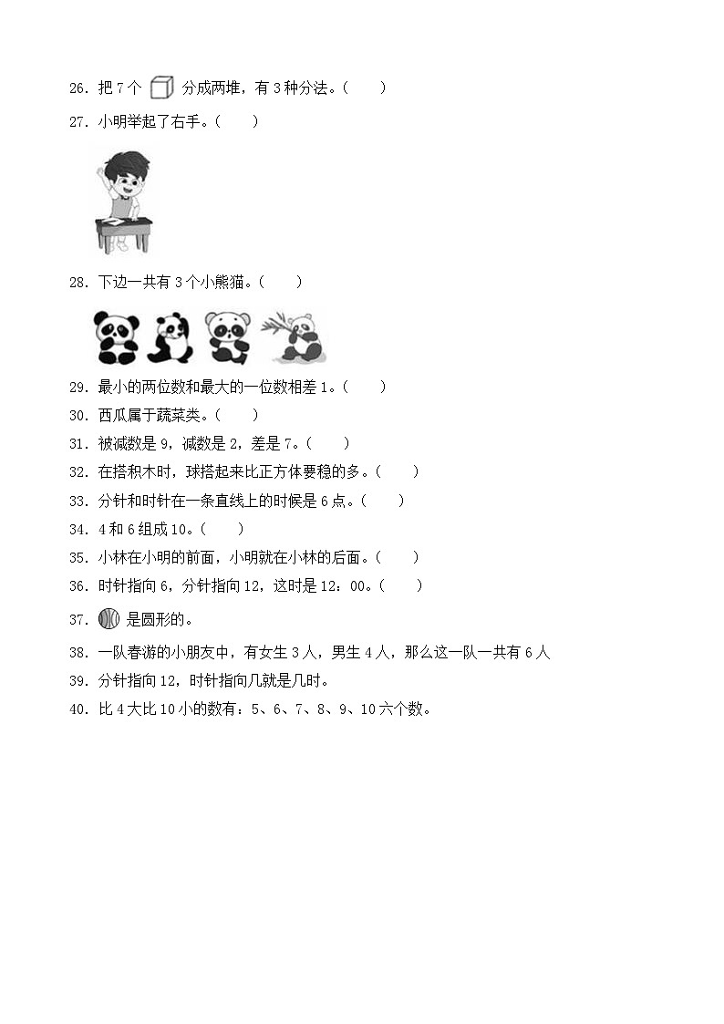 （期末考点）2025-2026学年一年级数学上册期末考点培优精练北师大版专项03 判断题（含答案解析）第3页