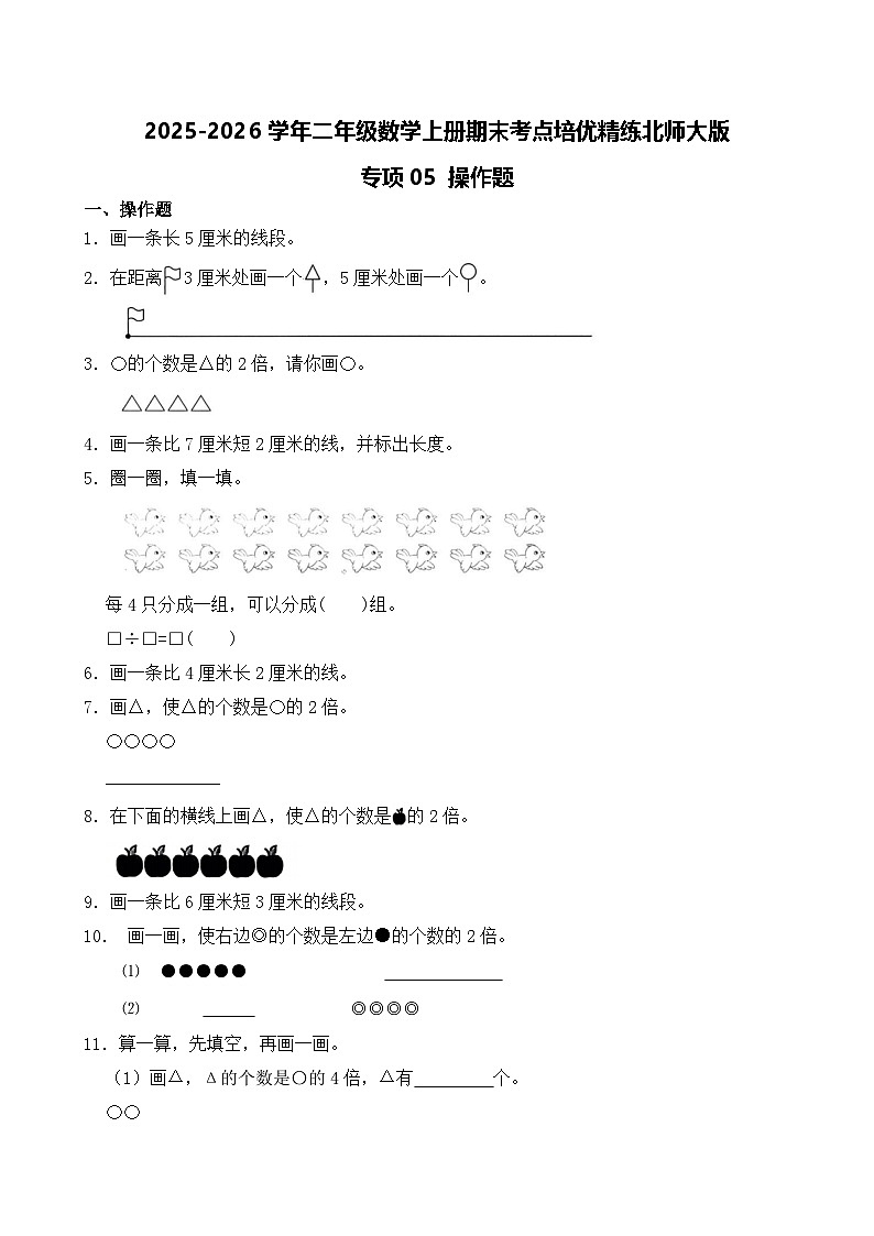 （期末考点）2025-2026学年二年级数学上册期末考点培优精练北师大版专项05 操作题（含答案解析）第1页
