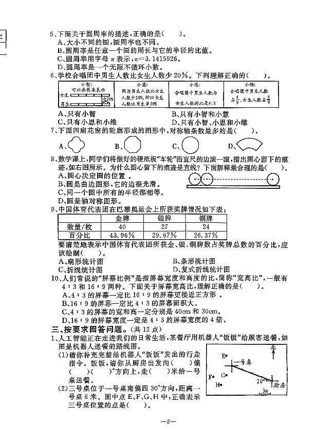 辽宁省鞍山市立山区2025-2026学年第一学期六年级数学期末试卷（无答案）第2页