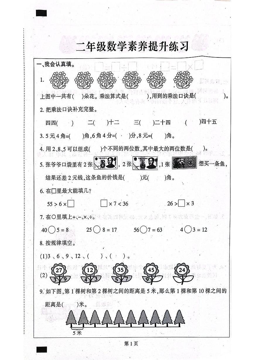 河北省保定市定州市2025-2026学年二年级上学期1月数学素养提升练习第1页