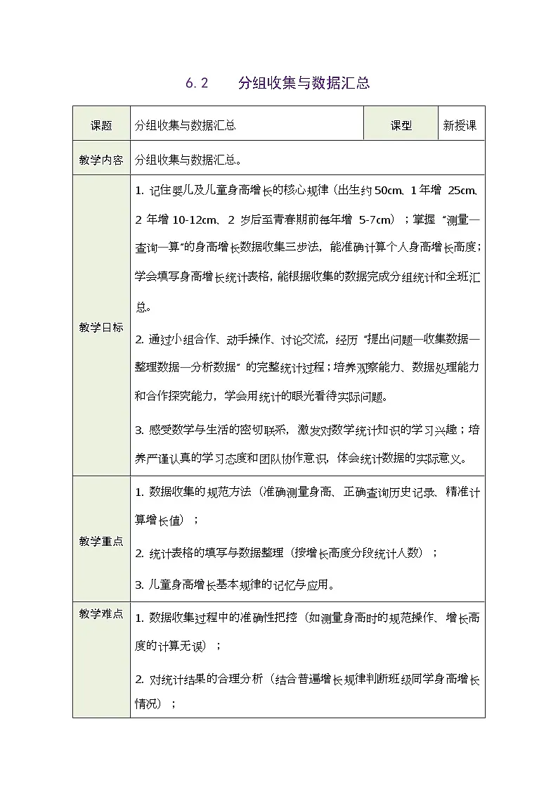 2026年青岛版数学三年级下册 6.2 分组收集与数据汇总（表格式教案）第1页
