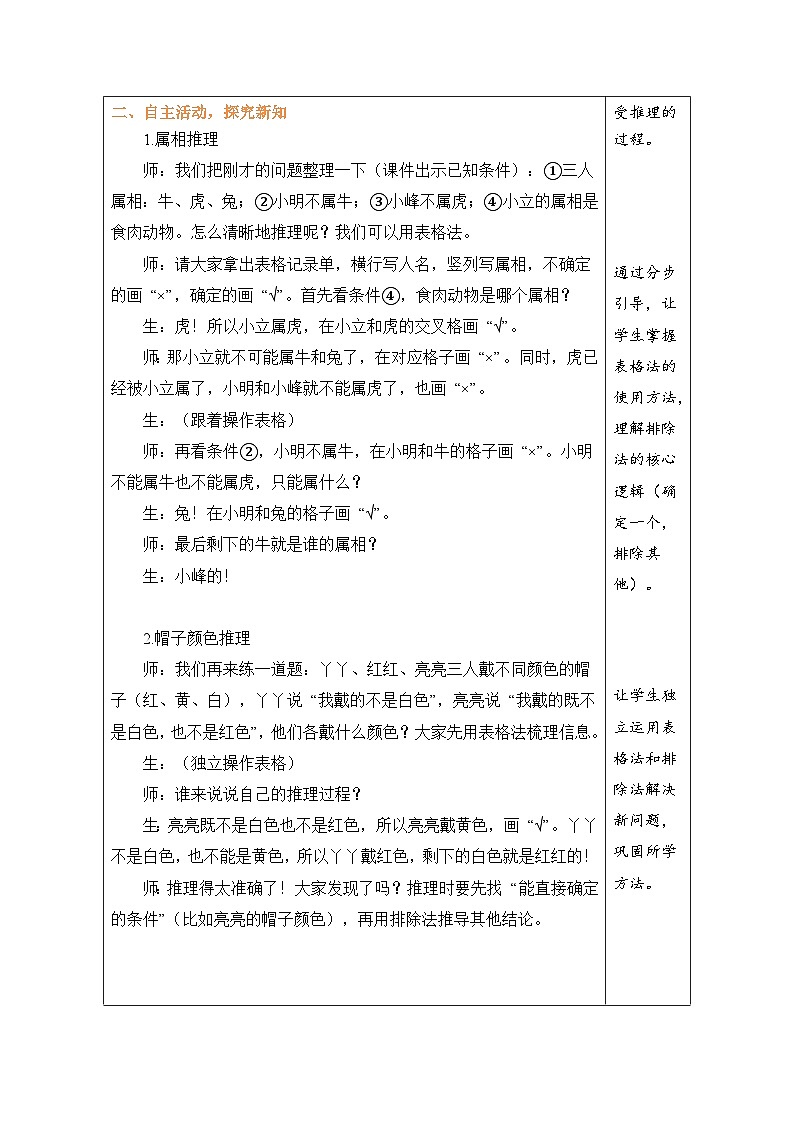 2026年冀教版三年级数学下册 8.2  简单的逻辑推理（表格式教案）第2页