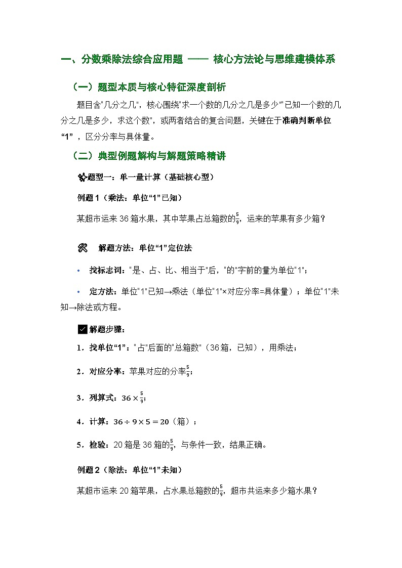 人教版六年级上册数学期末解决问题专项精编讲义分数乘除法综合应用题专项练习无答案第2页