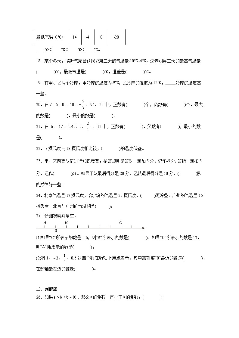 2026学年六年级数学下册人教版《负数》正负数大小的比较（含答案解析）练习第3页