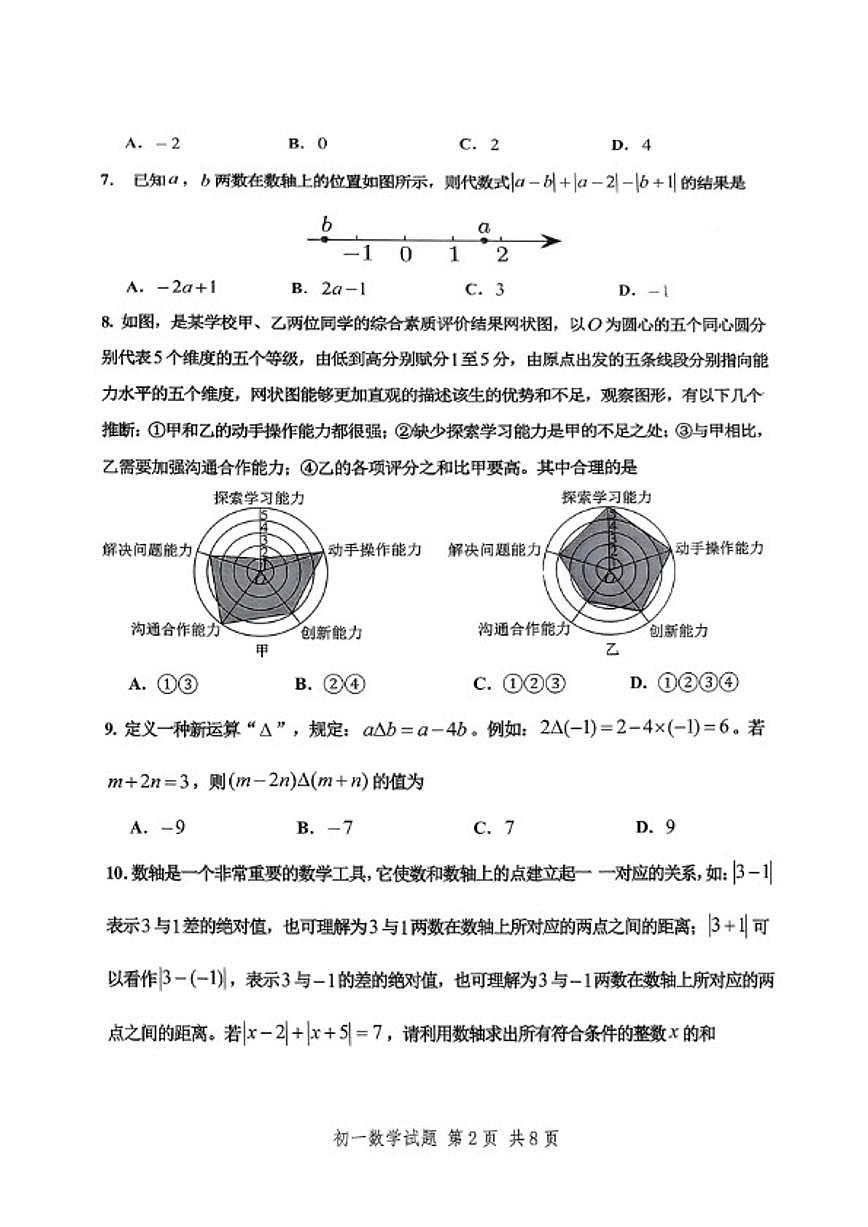 2025-2026学年山东省淄博市高新区六年级上册期末数学_(含答案_)试卷第2页