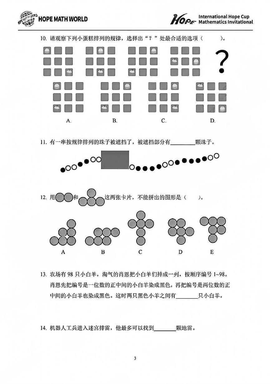 2024年1月“希望杯”（IHC）国际数学邀请赛一年级数学试题C卷（含答案）第3页