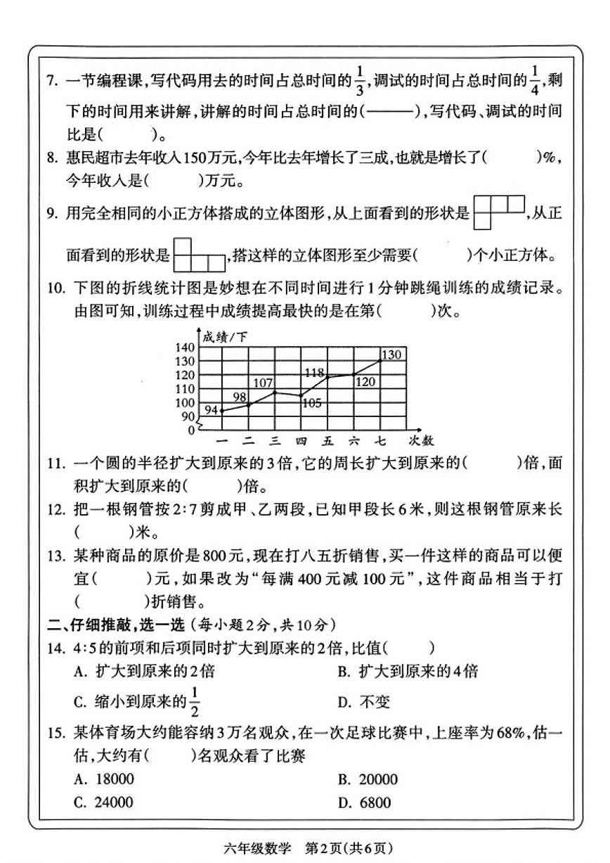 2025-2026学年山西晋城市城区度第一学期期末检测六年级数学（含答案）第2页