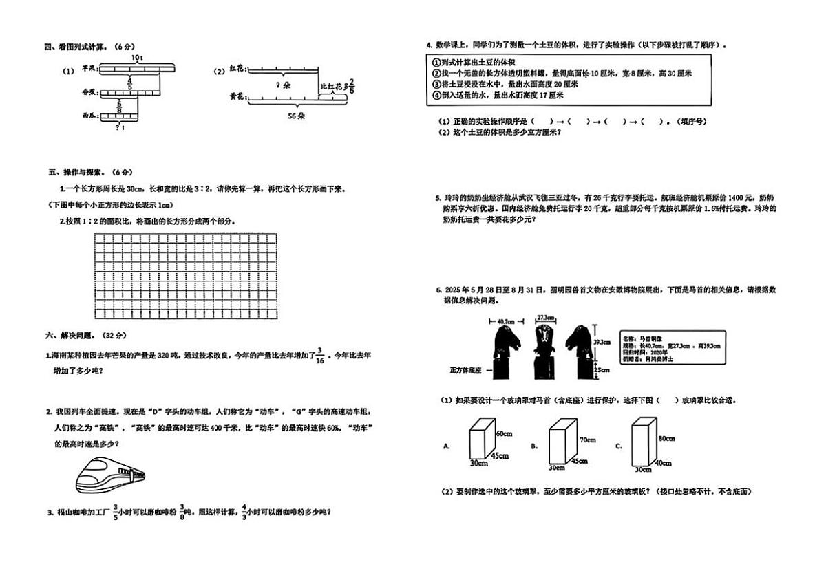 2025-2026学年苏教版海南省海口市六年级上学期1月期末数学试题第2页