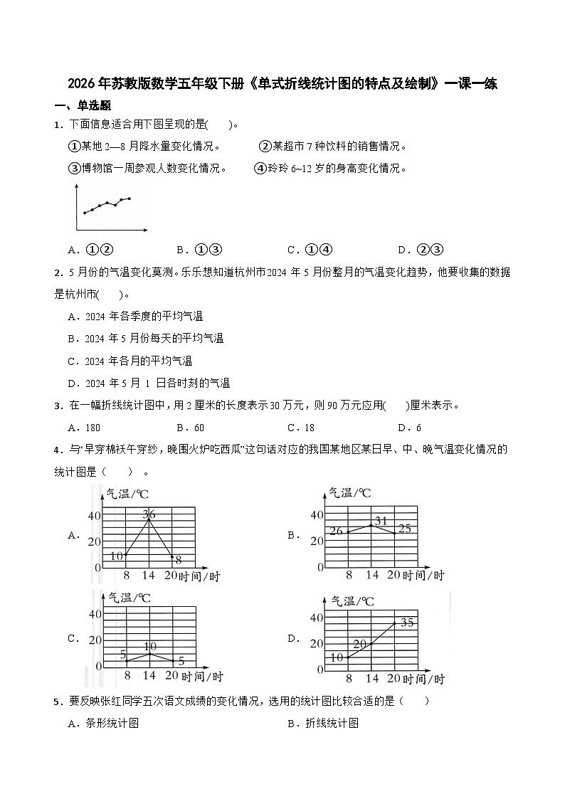 2026年苏教版数学五年级下册《单式折线统计图的特点及绘制》一课一练（含答案解析）第1页