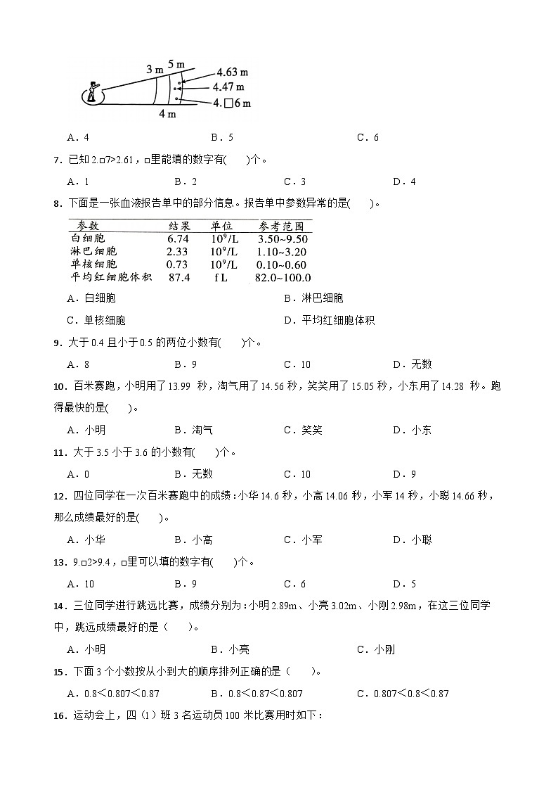 2026年人教版数学四年级下册《小数的意义和性质—小数的大小比较》一课一练（含答案解析）第2页