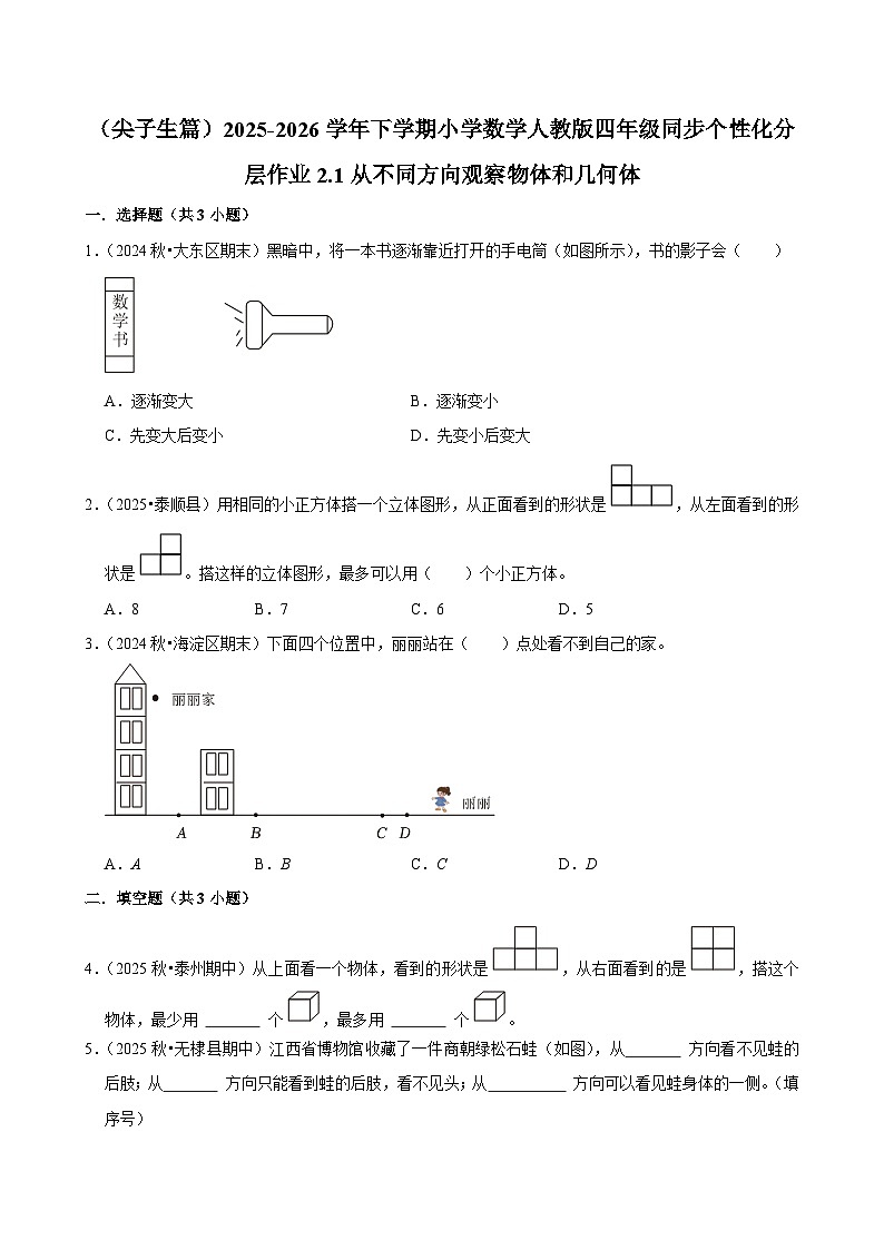 2.1从不同方向观察物体和几何体（练习-尖子生）小学数学四年级下册同步分层 人教版 含解析第1页