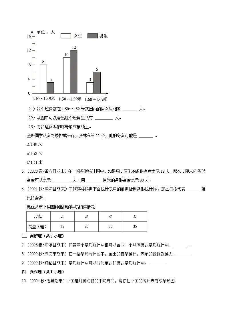 8.2复式条形统计图（练习-学困生）小学数学四年级下册同步分层 人教版 含解析第2页