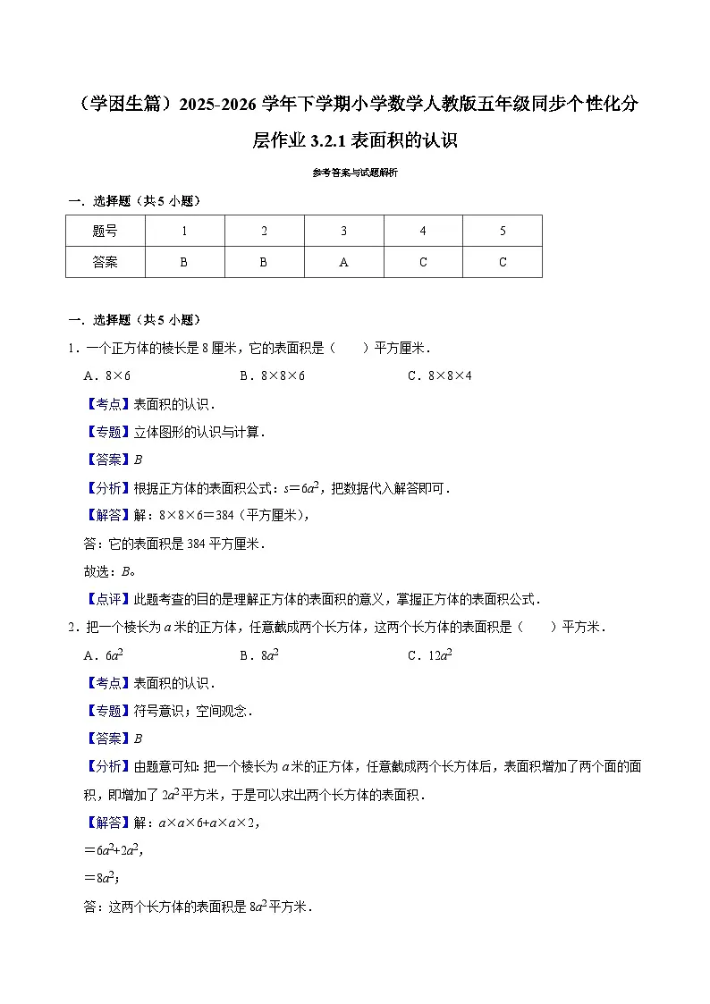 3.2.1表面积的认识（练习 含解析-学困生）2025-2026学年小学数学五年级下册同步分层 人教版第3页