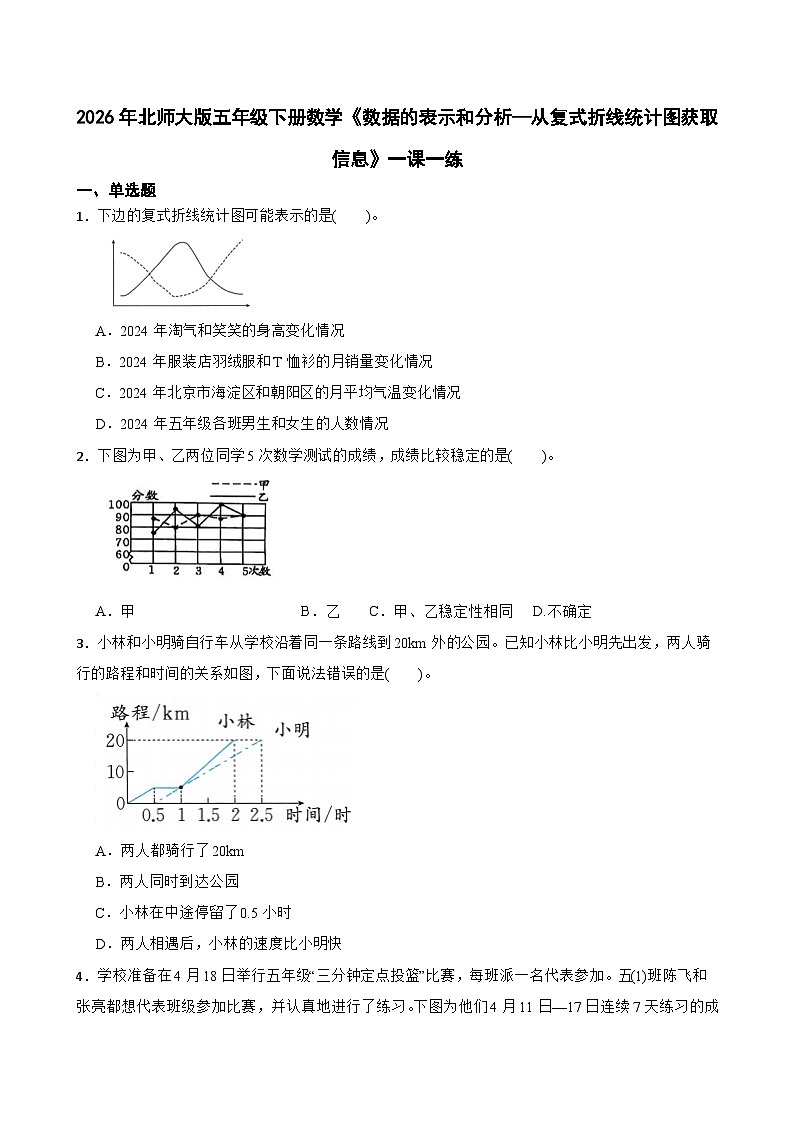 2026年北师大版五年级下册数学《数据的表示和分析—从复式折线统计图获取信息》一课一练（含答案解析）第1页